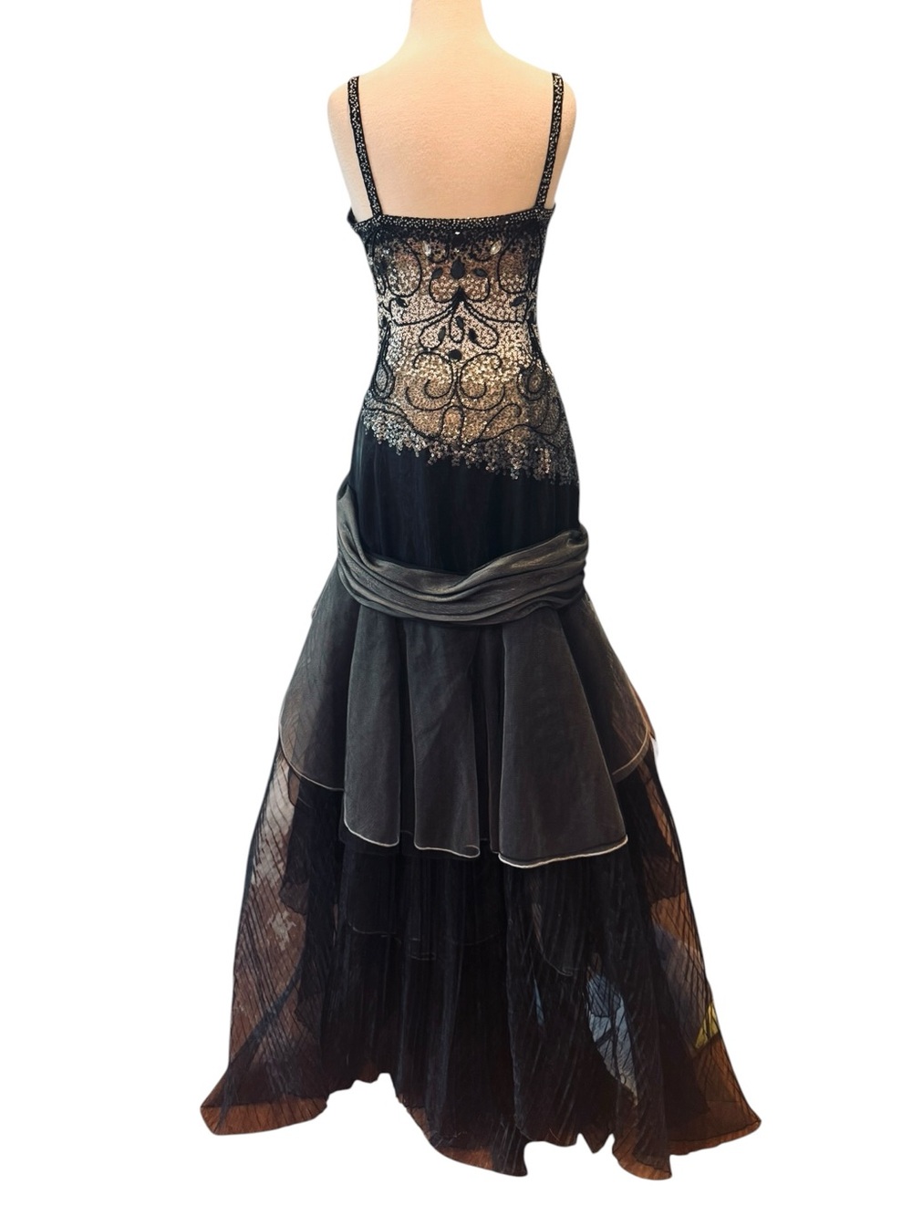 Musani Couture Black White Gray Sequin Beaded Silk Ball Gown Tiered Organza 10 - Picture 3 of 16